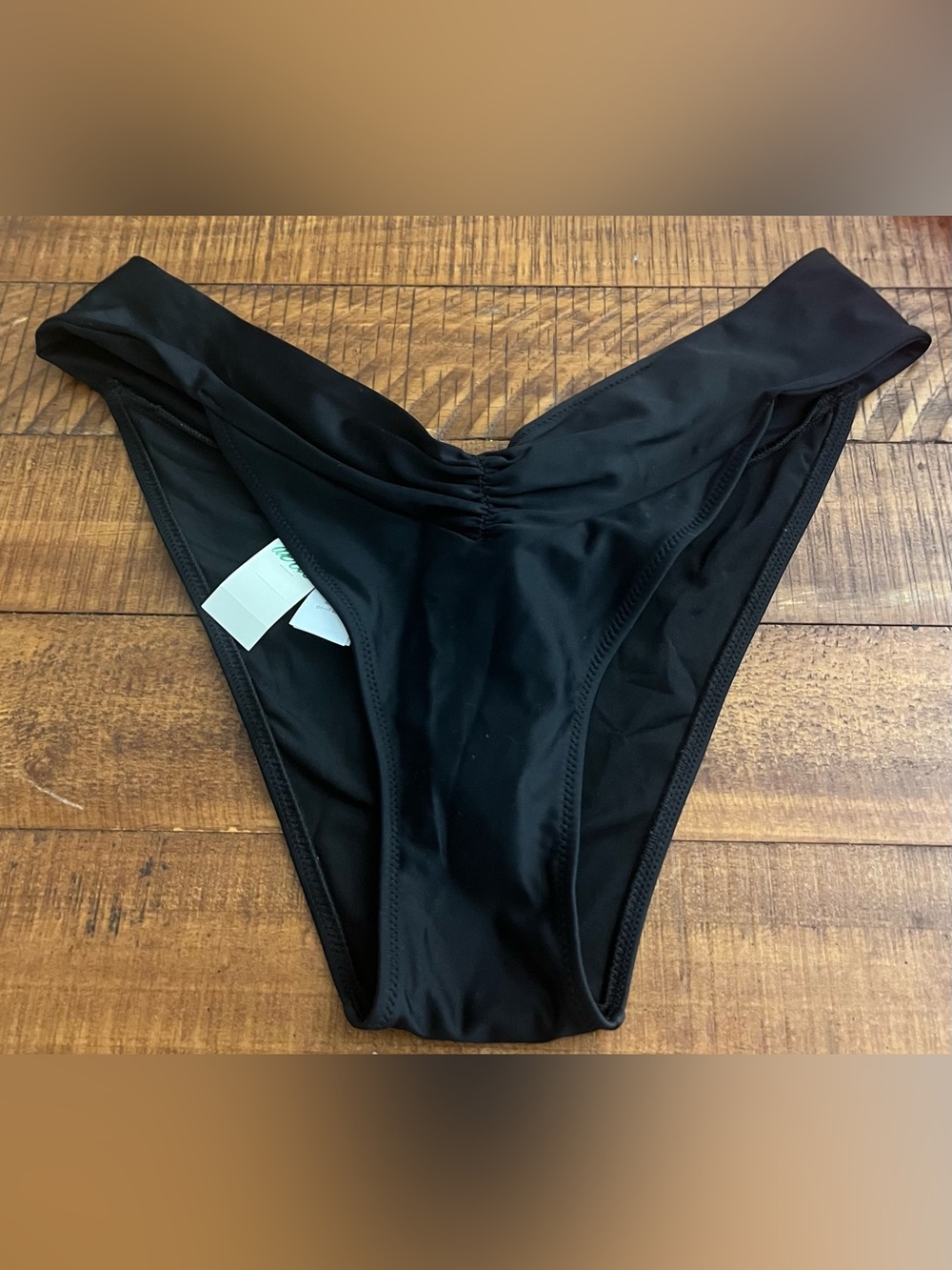 NWT Aerie Low Rise Ultra High Cut Ruched Bikini Bottom in Black - Size L